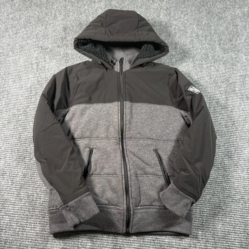 Hollister Kids Small Black Gray Colorblock Sherpa Lined Full Zip Hooded Jacket